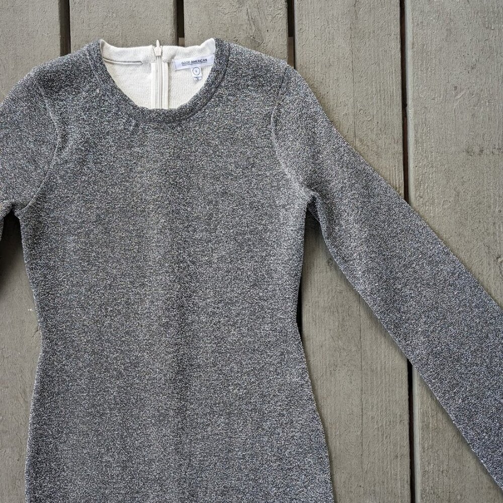 Good American Silver Sparkle Bell Sleeve Mini Dress‎ XS - Picture 3 of 9